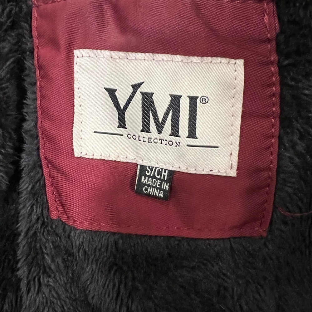 YMI burgundy red classic winter jacket w/ golden accents and fur detailed hoodie - Picture 12 of 12